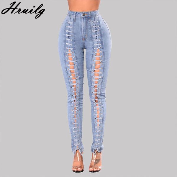 

woman pants fashion hollow out pocket strappy jeans streetwear women novelty slim placket with zipper solid femme pantalon women's & ca, Black;white