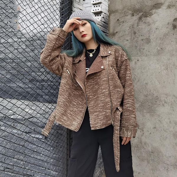 

zipper - women's loose wool coat, long sleeve lapel modern style, autumn and winter, 2021, 1dd4012 & blends, Black