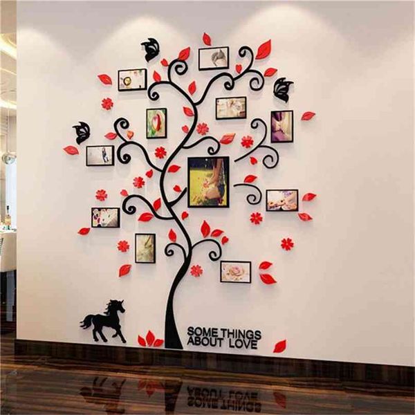 3D Acrilico po Albero carta da parati Home Decor Wall Sticker Albero Per soggiorno Tv Sfondo Art Stickers Po Frame 210914