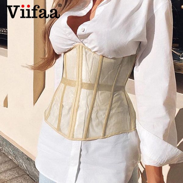 

viifaa mesh breast support lace up back slim fashion corsets for women streetwear tight corset spring summer 2021 belts, Black;brown