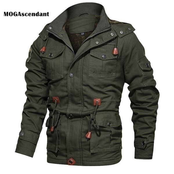 

men's winter cotton parkas thick warm bomber jacket male outwear fleece hooded multi-pocket tactical military jackets overcoat 211129, Black