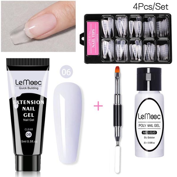 

nail gel lemooc 4pcs poly extension kit quick building set fast cuticle pusher finger extend mold polish, Red;pink
