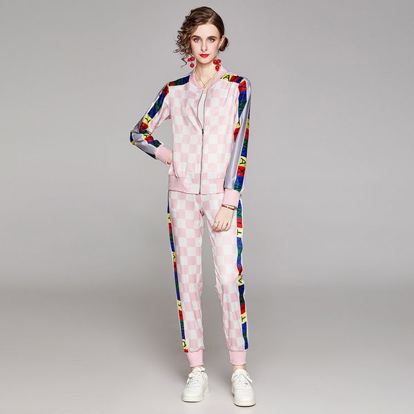 

tracksuits fashion sport suit autumn and winter cut rie 2-piece of able versatile fit cardigan positioning printing jacket + pants, Gray