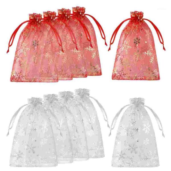 

christmas decorations toyvian 50pcs drawstring bags transparent gauze snowflake design jewelry pouches gift party supplies for wedding packa