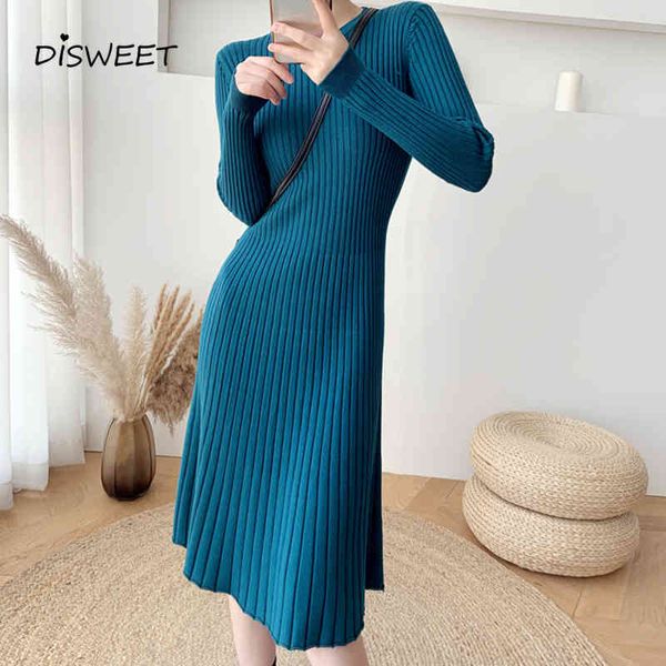 

dresses solid knitting long sleeve es woman korean high waist loose a-line women spring autumn slim warm women's, Black;gray