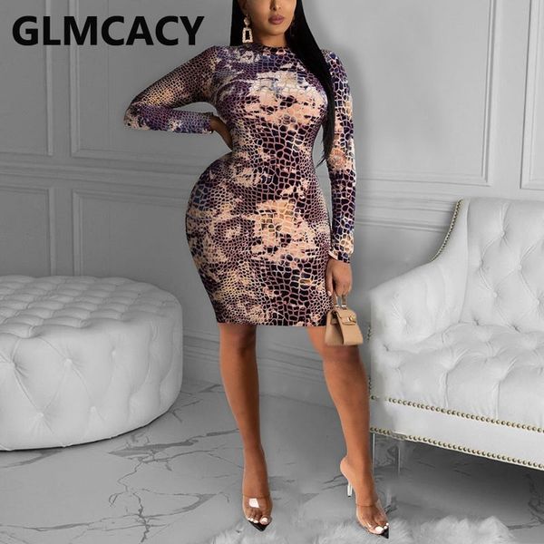 

women long sleeve snakeskin bodycon dress slim mini party club dresses 210702, Black;gray