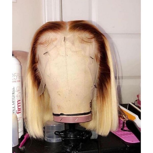 

ombre 4b613 short bob middle part lace frontal wig synthetic hair preplucked bob glueless wig high temperature for women, Black