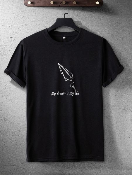 

men geo & slogan graphic tee p73j#, White;black