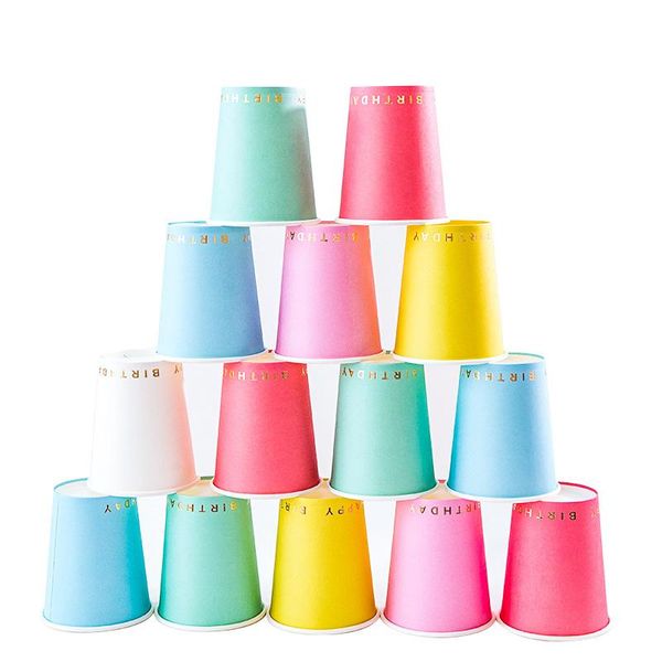 

disposable dinnerware birthday party decorations kids tableware supplies 8pcs/1 pack solid color 9 ounces happy paper cup
