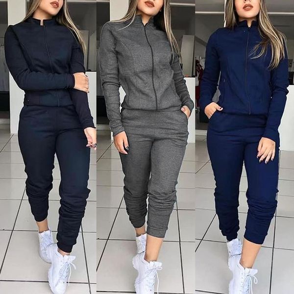 

2 pcs tracksuit sports women tracksuits long sleeve thin fleece joggers suits running set workout gym spring sportswear, Gray