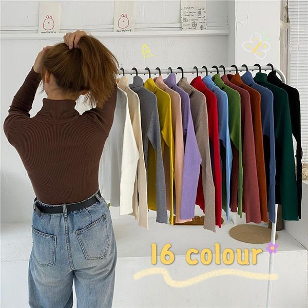 

16 colors slim turtleneck winter women sweater pullover girls autumn female knitted outerwear sweaters warm cashmere, White;black