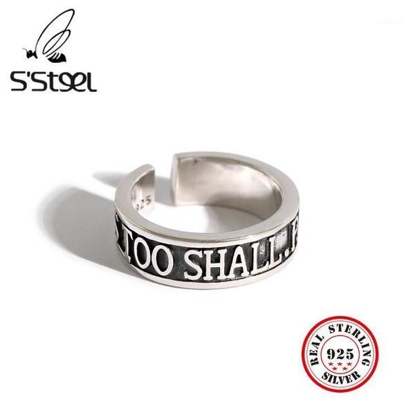 

s'steel korean rings 925 sterling silver for women letter vintage opening ring personalized anillos de plata 925 de ley jewelry1, Golden;silver