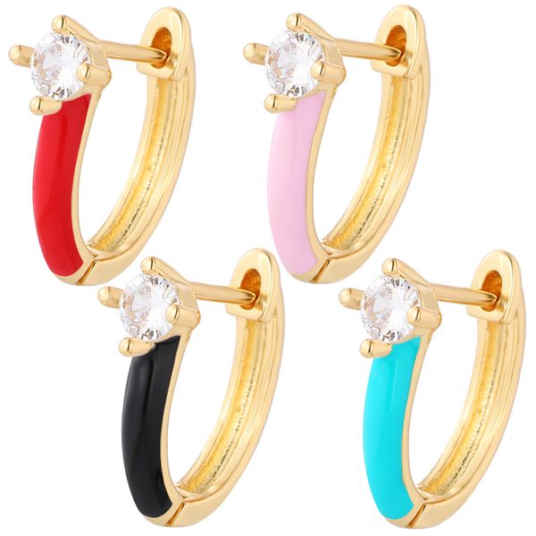 

boho round hoop earrings for women enamel real gold plated pave cz crystal piercing ear rings for women new korean fashion, Golden;silver