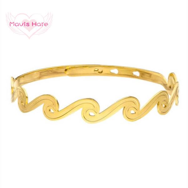 

mavis hare wave bangle hawewe stainless steel adjustable wave bracelet bangle beach accessories jewelry as fashion lady gift q0717, Black