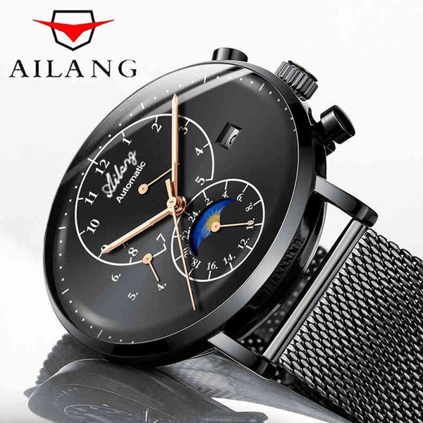 

clocks men ailang fire luxury sports waterproof mechanical watches man black full steel military automatic wristwatch, Slivery;brown