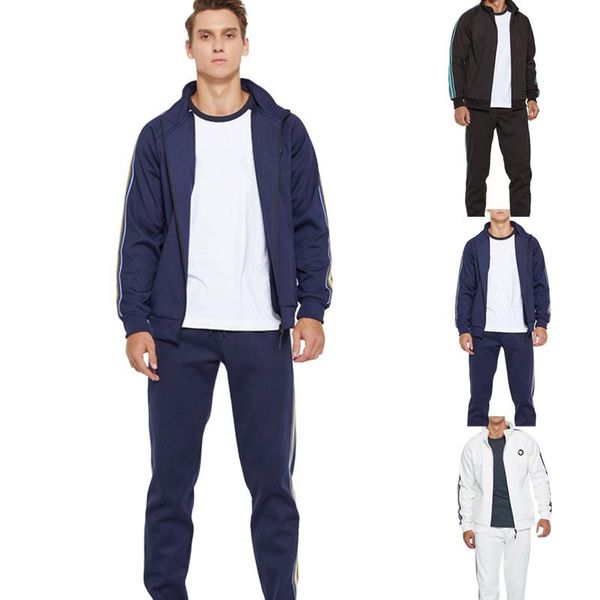 

autumn tracksuit men sport gym suit sportswear mens set two pieces zipper warm sweatshirt jacket+sweatpants running sets clothing, White;black