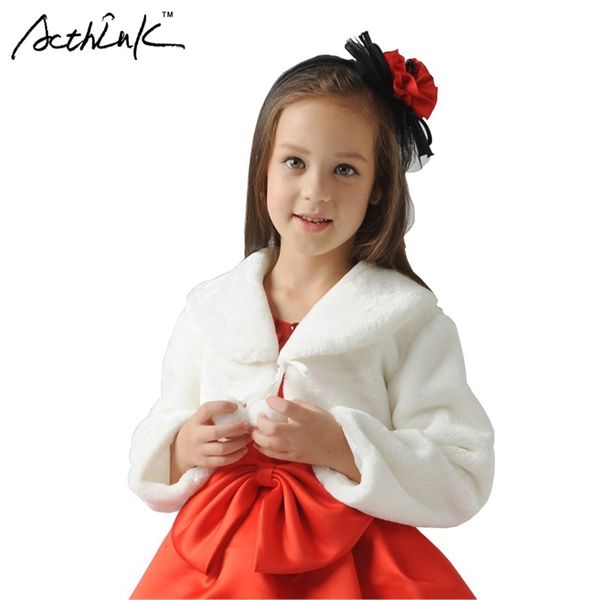 ActhInK Mädchen Langarm Winter Kurzmantel Marke Baby Hochzeit Pelz Bolero Party Warme Mantel Cape Kinder Schals 211011