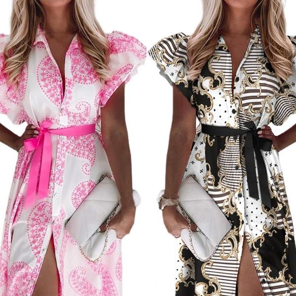 

women's swimwear long dress printed deep v neck autumn ruffles sleeve split hem draped maxi dresses wedding auutmn party wearing, White;black