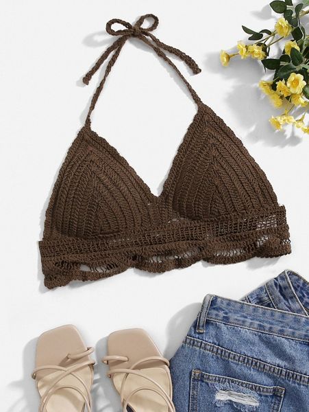 

crochet halter bikini m6zg#, White;black