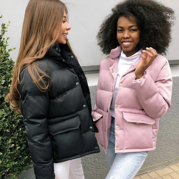 

women's down & parkas elina fashion simple stand collar elegant single breasted coats long sleeve short cotton jackets ladies joop, Black