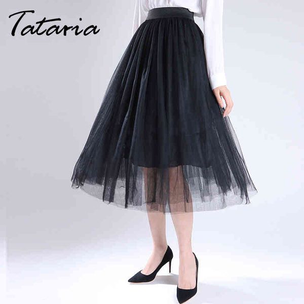 Mulheres Long Tulle Saia Jupe Black Maxi Mesh White Faldas Largas Casual S Vestuário Womens Saia Feminina Tataria 210514