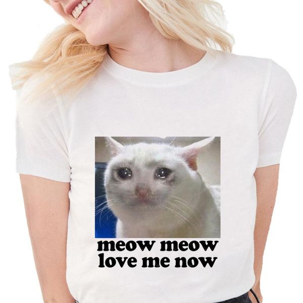 

women's t-shirt cute meow love me now cat t shirts women harajuku soft cotton graphic tees cartoon white