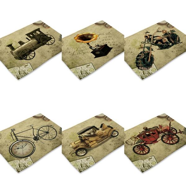 

table napkin 42*32cm retro car series placemat flax mat anti-scalding pad diy living room kitchen decoration dining accessories