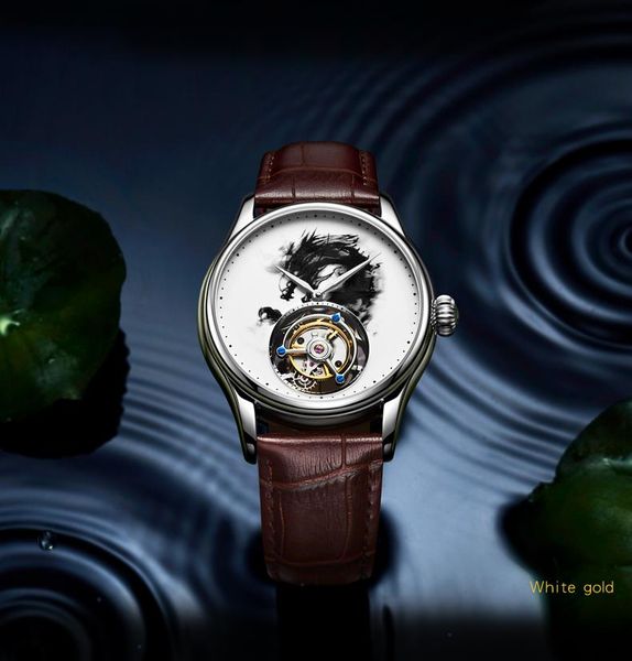 

wristwatches aesop ink dragon totem mechanical watch men tourbillon skeleton waterproof sport wristwatch men's, Slivery;brown