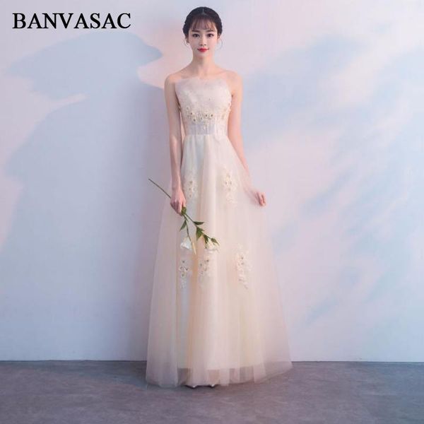 

party dresses banvasac 2021 strapless lace appliques a line tulle long evening crystal flowers backless prom gowns, White;black