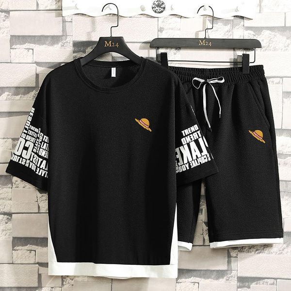 

men's tracksuits lksxscl suit short-sleeved t-shirt japanese tide brand summer trend a set of sports and leisure plus size shorts, Gray