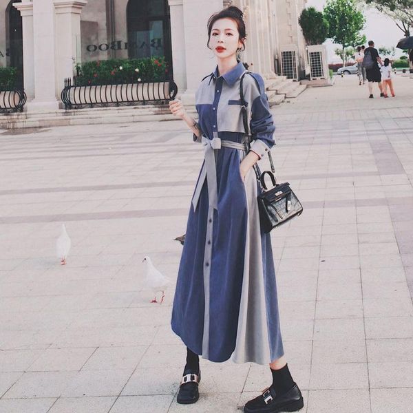 

casual dresses 2021 fashion women's clothing turn-down collar maxi for women woman dress, Black;gray