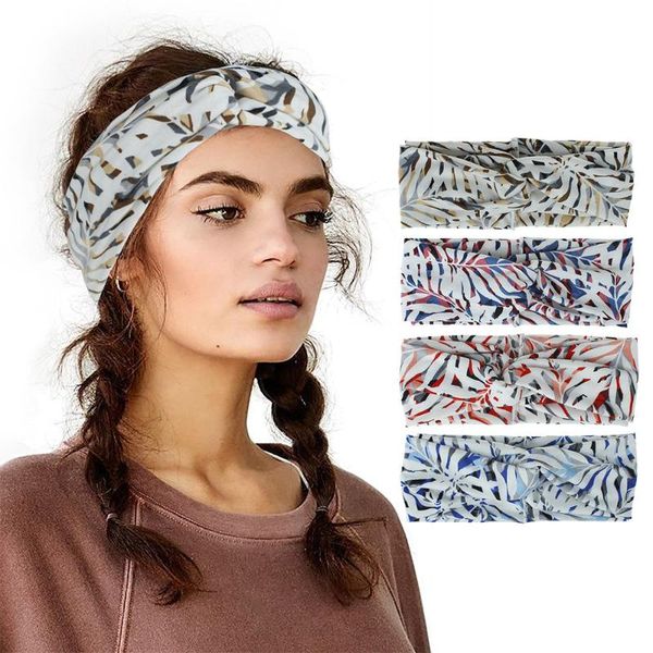 

fashion headband for women girl summer fitness sweat-absorbent hairband boho leaves cross elastic accessories wholesale hair