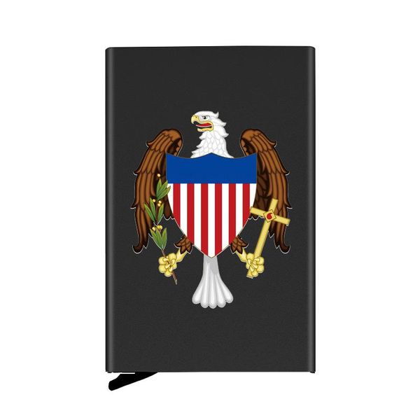 

card holders classic usa emblem digital printing fully automatic men anti metal holder wallet women aluminum case, Brown;gray