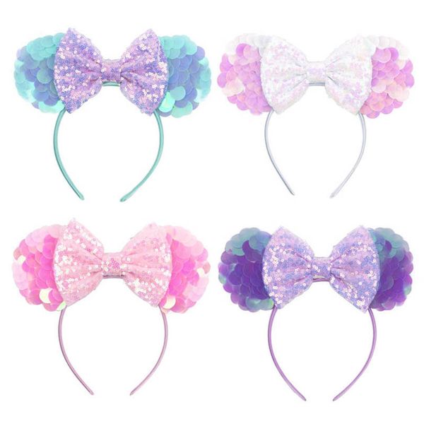 

girls hair accessories sticks bows kids headbands sequin mermaid childrens beach children big bow bowknot party cute headband b6983, Slivery;white