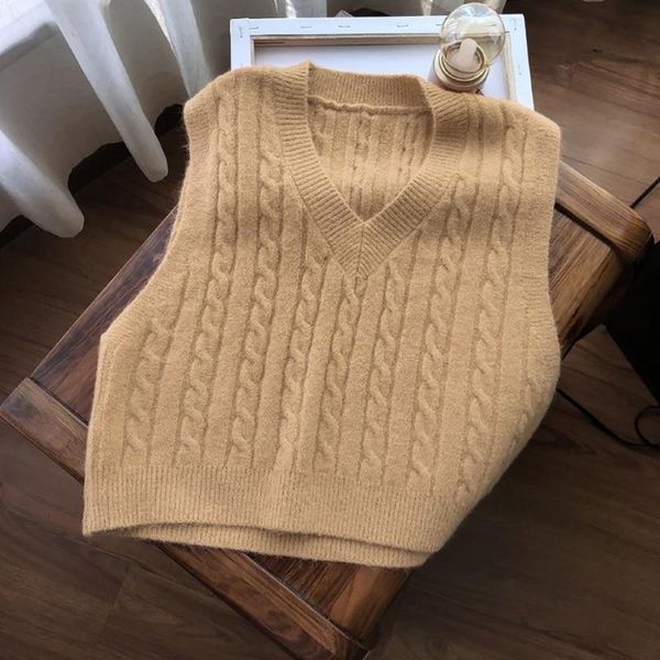 

women's vests fashion women sweater vest solid korean style knitted student v-neck pullover loose casual knitting outerwear, Black;white