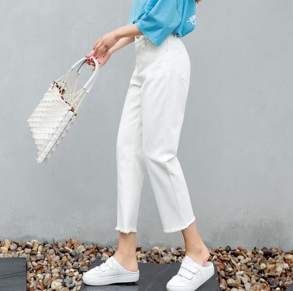 

women's jeans high waist mom for women boyfriend denim pants vintage casual girls trousers blue white milky summer autumn