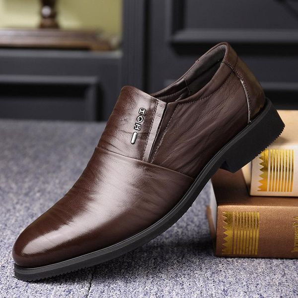 

men shoes leather cowhide comfortable low-british casual single formal dress, Black