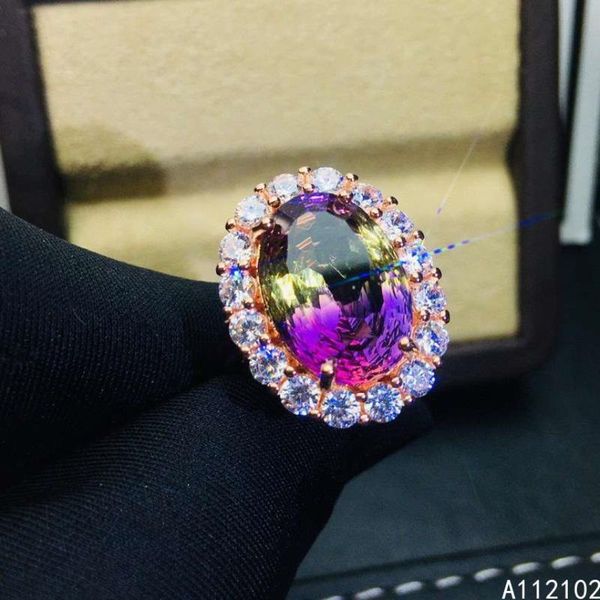 

cluster rings kjjeaxcmy fine jewelry 925 sterling silver inlaid ametrine luxury girl ring support test chinese style selling, Golden;silver