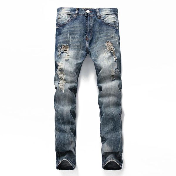 

men's jeans 2021 designer riding retro washed motorcycle denim trousers ruler, Blue
