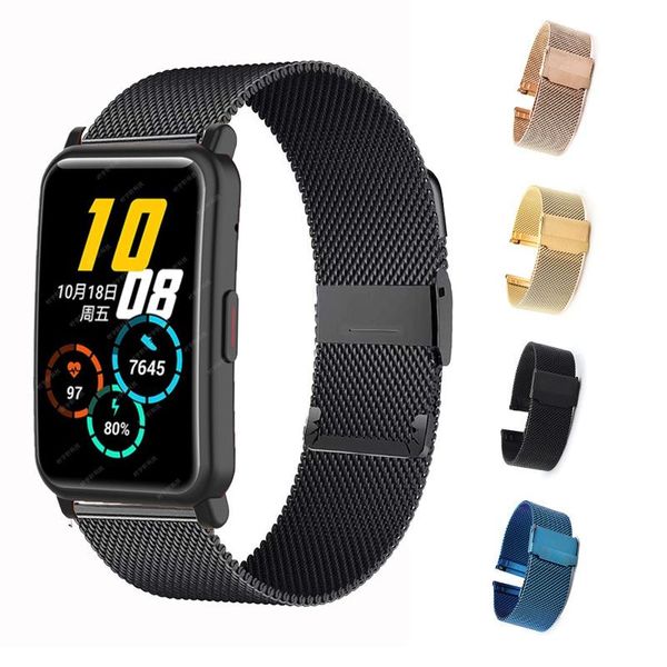 

watch bands metal mesh belt milanese strap for huawei honor es smartwatch wrist band bracelet replace watchband, Black;brown