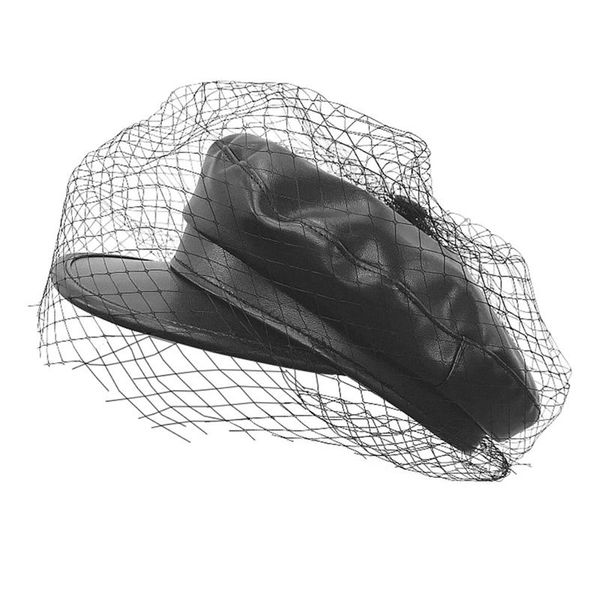 

caps & hats fascinating black hat chic leather french beret with veil mesh show double layer women beanies cap, Yellow