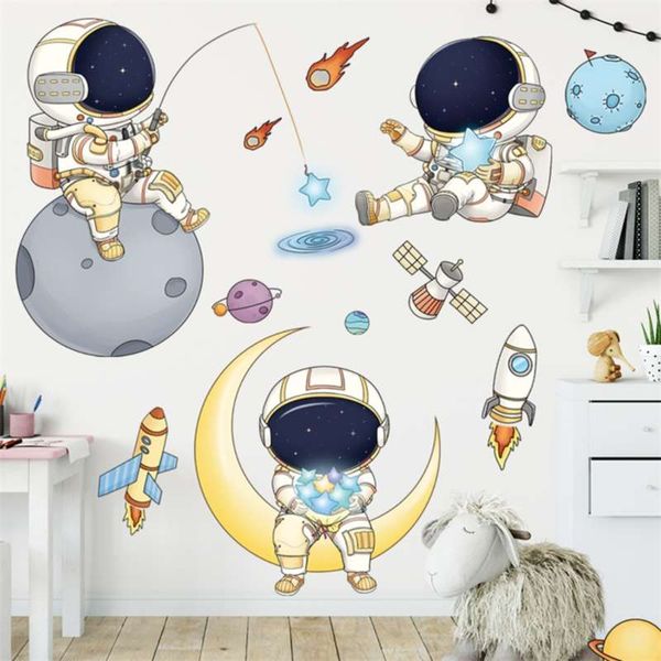 Abnehmbare Cartoon-Weltraum-Astronauten-Wandaufkleber für Kinderzimmer, Kinderzimmer, Wanddekoration, PVC-Wandaufkleber für Babyzimmer, Heimdekoration 210929