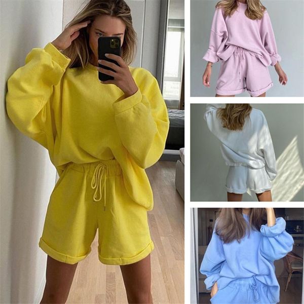 

women's tracksuits summer loose casual two-piece suit solid color long-sleeve round neck fashion and versatile daily outer wear, Gray