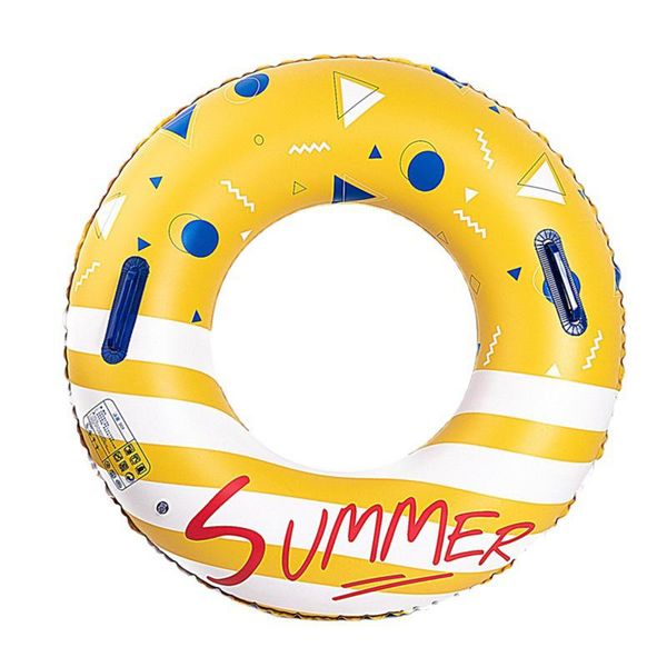 

life vest & buoy pvc swim ring stripe floating swimming pool laps with handles for adults women, men, yellow