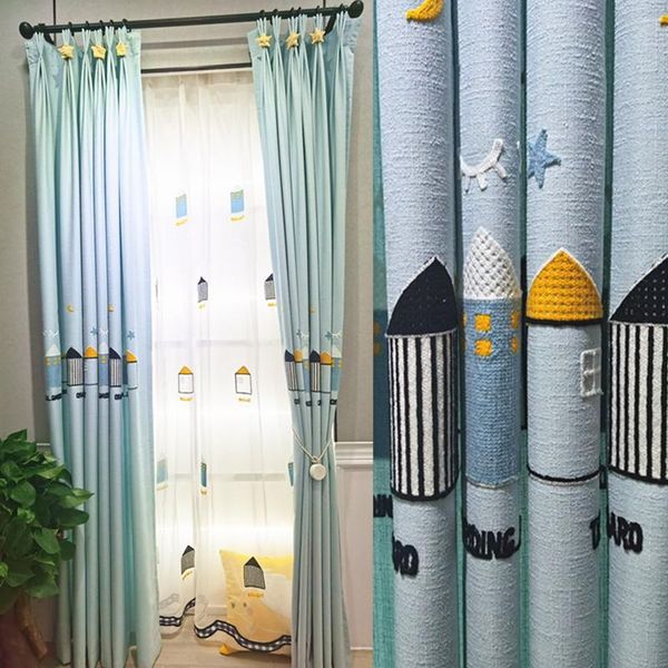 

curtains for boys children's room blue luminous pattern rainbow house teenagers cotton and linen bedroom study curtain & drapes
