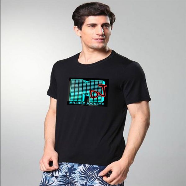 

manufacture custom music activated led light el t-shirts visual impact party round neck american short sleeves 100% cotton, White;black