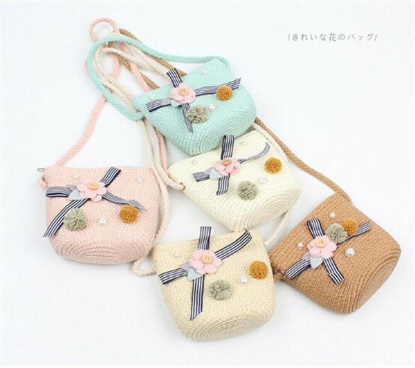 

purse us children straw beach handbag cute messenger bag kids shoulder coin, White