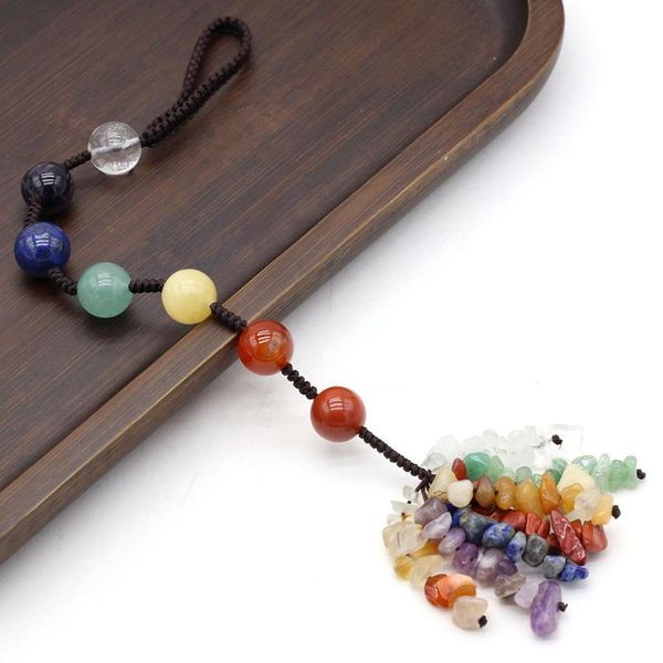 

keychains 1pc natural stone seven chakras irregural gravel for women jewerly gift size 12x12mm, Silver