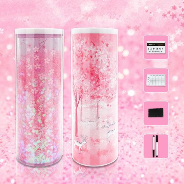 

quicksand translucent creative multifunction cylindrical pencil box case 2021 school stationery pen holder pink blue calculator bags
