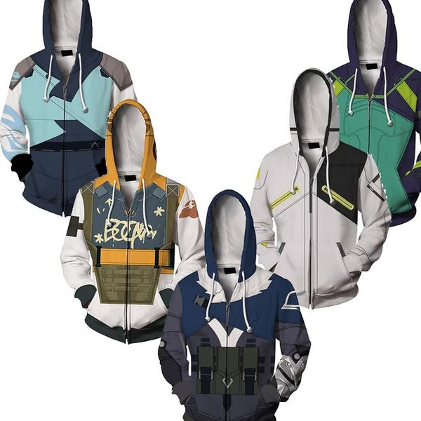

men's hoodies & sweatshirts game valorant viper cosplay 3d print hoodie phoenix zipper jacket sweatshirt pullover coat raze, Black